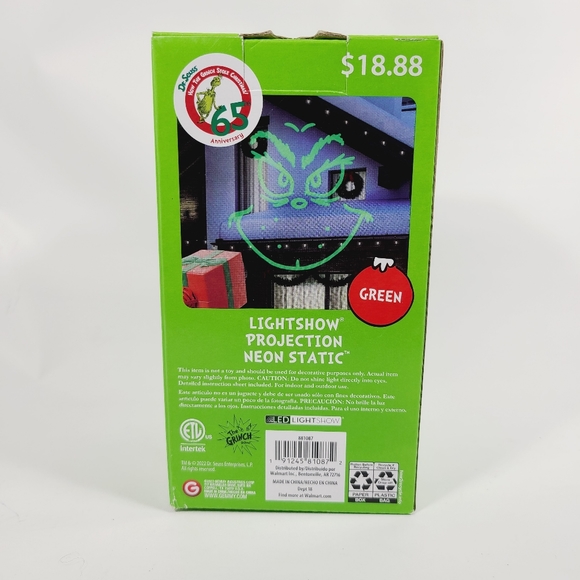 Dr Seuss Grinch Projection Lightshow Neon Static Projector Gemmy Indoor Outdoor - Picture 3 of 7